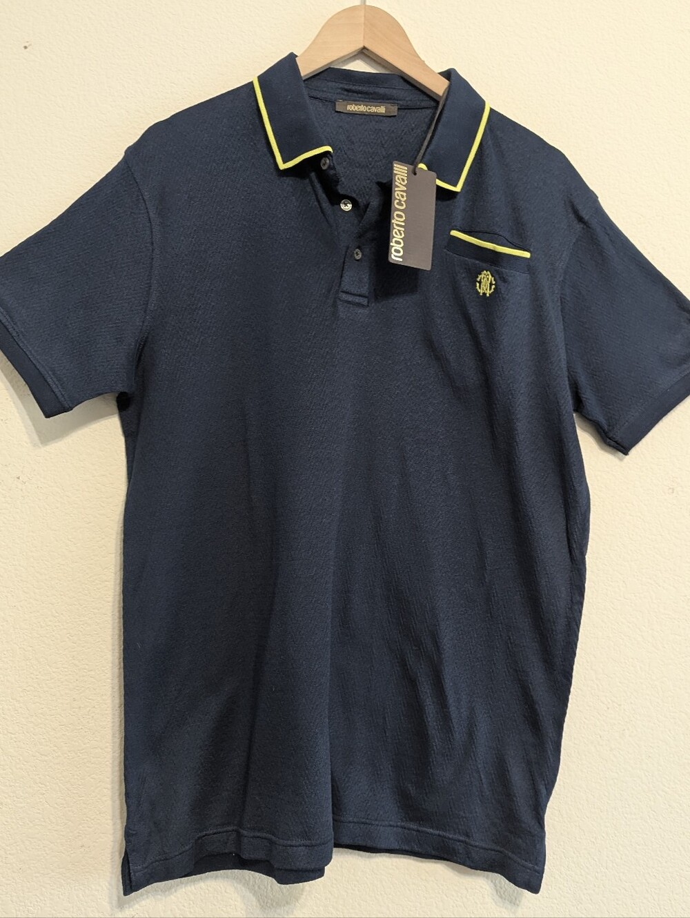 Roberto Cavalli Logo Embroidered Cotton Polo Shirt Size XL Luxury Navy Blue NWT